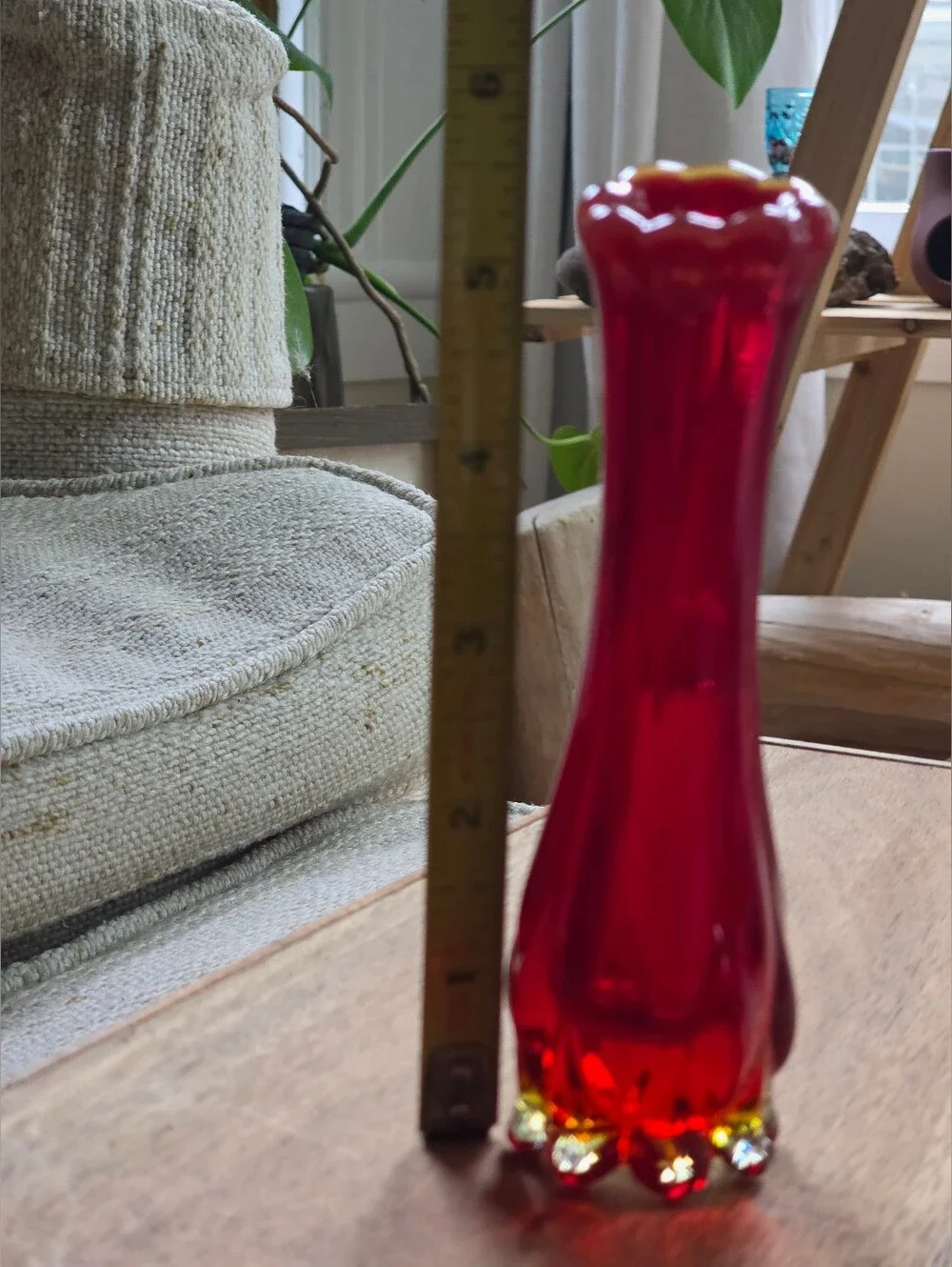 Vintage Ruby Red Fluted Art Glass Bud Vase Scalloped Edge Moody Maximalist